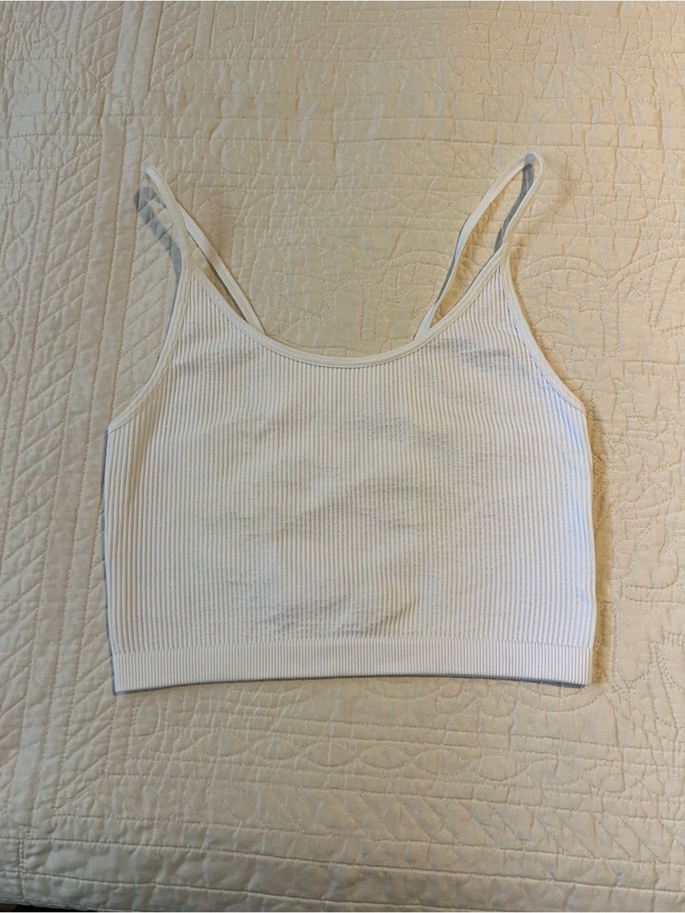White Ribbed Cropped Open-back Tank